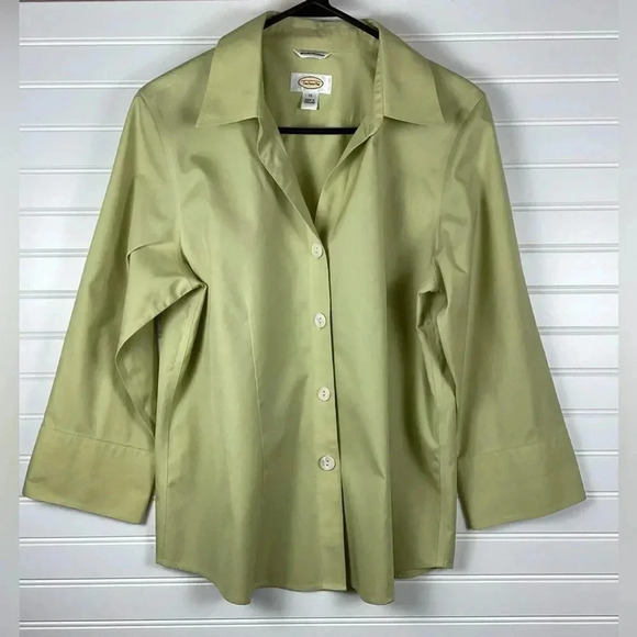 Talbots Wrinkle free Button Down Shirt Top Lime Green Size 12 Cotton - Picture 1 of 6